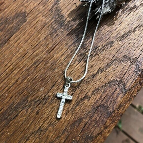 Dainty Rhinestone Cross Necklace - Picture 1 of 4
